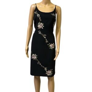 Dress Barn Black Embroidered Floral Sleeveless Zip Back Midi Dress Womens 10
